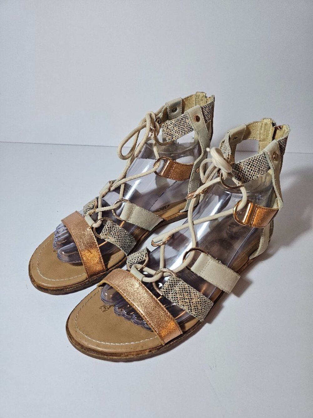 Sorel Ella Gladiator Sandal Lace Up Copper Snakeskin Bohemi Festival 8.5